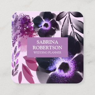 Pretty Violet Pink Floral Square Business Card
