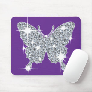 Pretty Violet Purple Faux Diamond Butterfly Design Mouse Pad
