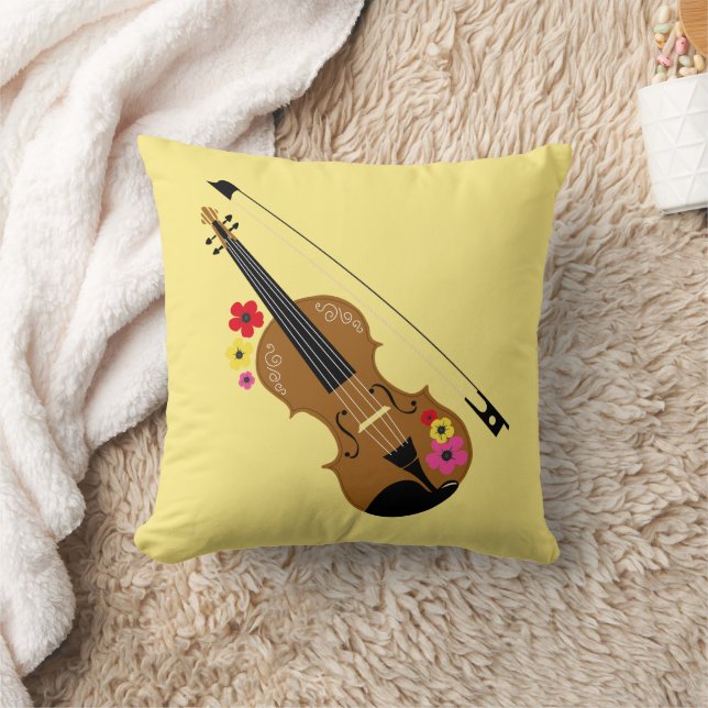 Pretty Violin With Flowers Cushion (Blanket)