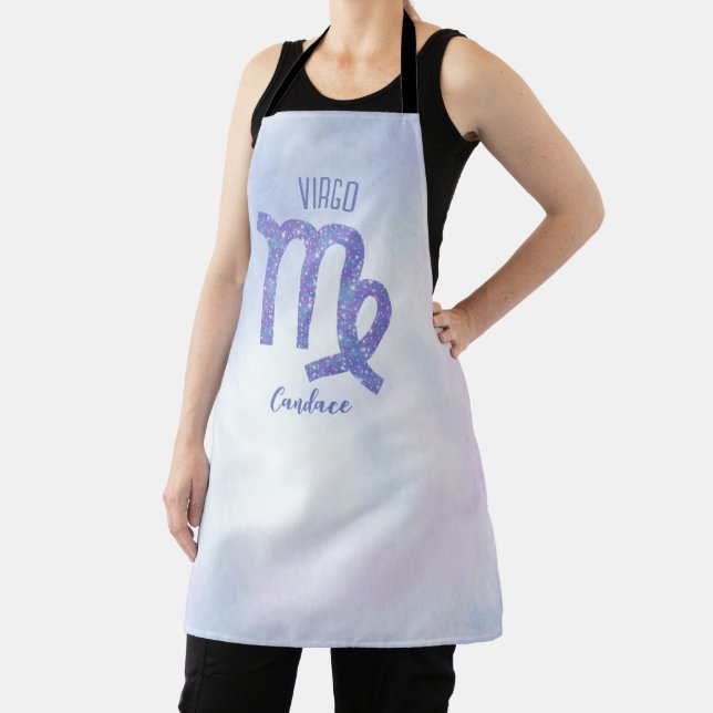 Pretty Virgo Astrology Sign Personalised Purple Apron (Insitu)