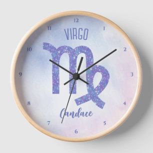 Pretty Virgo Astrology Sign Personalised Purple Clock