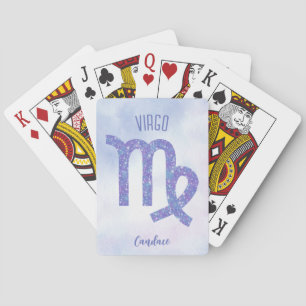 Pretty Virgo Astrology Sign Personalised Purple Playing Cards