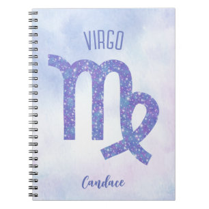 Pretty Virgo Astrology Sign Personalized Purple Notebook