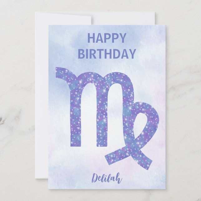 Pretty Virgo Sign Custom Astrology Happy Birthday Card (Front)