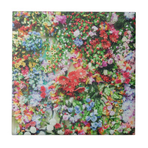 Pretty Wall of Flowers Ceramic Tile