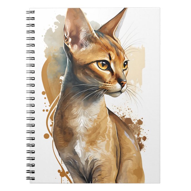 PRETTY WATERCOLOR ABYSSINIAN CAT NOTEBOOK (Front)