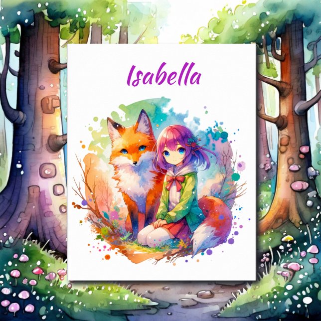 Pretty Watercolor Anime Girl and Fox Poster (Creator Uploaded)
