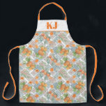 Pretty Watercolor Azulejo Apricot Tiles | Monogram Apron<br><div class="desc">Design features an allover pattern of Azulejo tiles and apricots in watercolor shades of peach and orange, with your name or choice of personalisation. Trendy monogrammed design. Classy and fashionable this apron makes the perfect fashion accessory. Add your custom wording to this design by using the "Edit this design template"...</div>