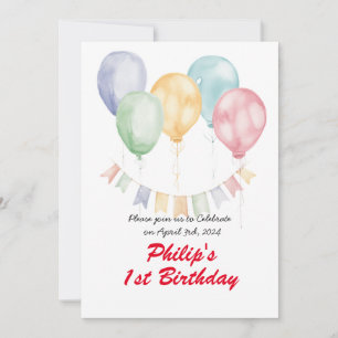 Pretty Watercolor Balloons - Birthday Party  Invitation