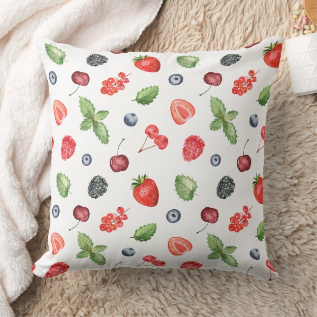 Pretty Watercolor Berry Pattern Cushion (Blanket)