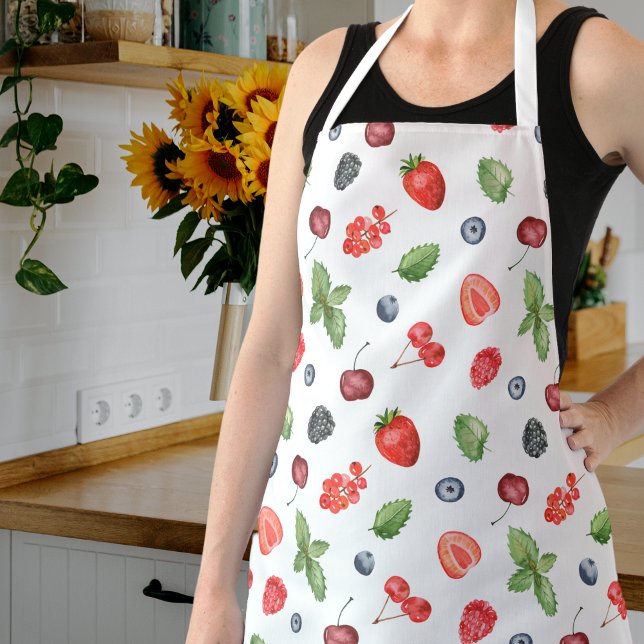 Pretty Watercolor Berry Pattern Kitchen Apron (Creator Uploaded)