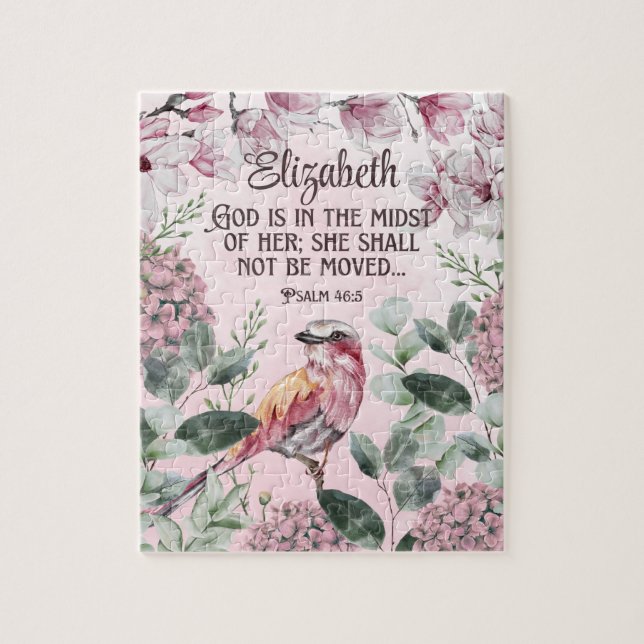 Pretty Watercolor Bird Flowers Christian Scripture Jigsaw Puzzle (Vertical)