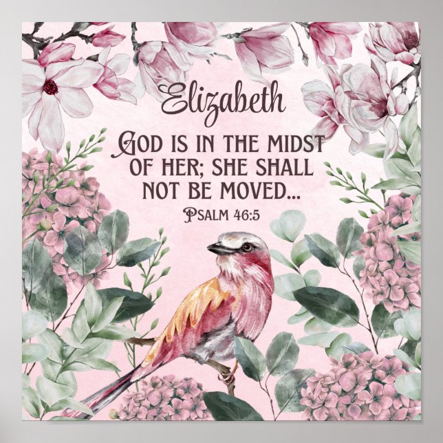 Pretty Watercolor Bird Flowers Christian Scripture Poster (Front)