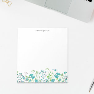 Pretty Watercolor Blue Floral Border Personalised Notepad