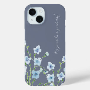 Pretty Watercolor Blue Floral  iPhone 15 Case
