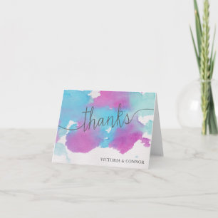 Pretty Watercolor Blue Purple Wedding Thank You Card