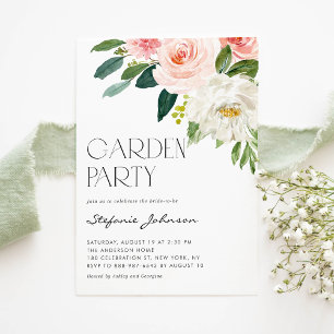 Pretty Watercolor Blush Flowers Garden Party Invitation