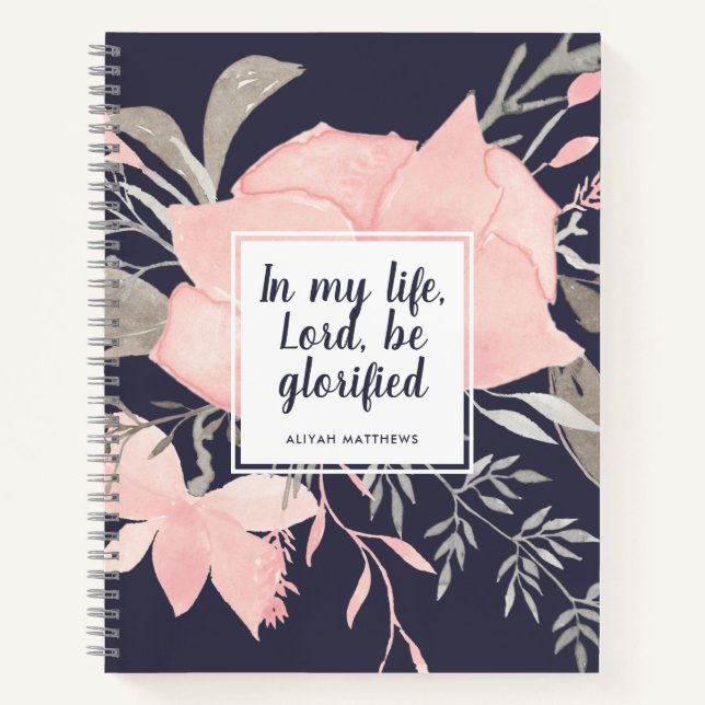 Pretty Watercolor Blush & Navy Floral | Christian Notebook (Front)
