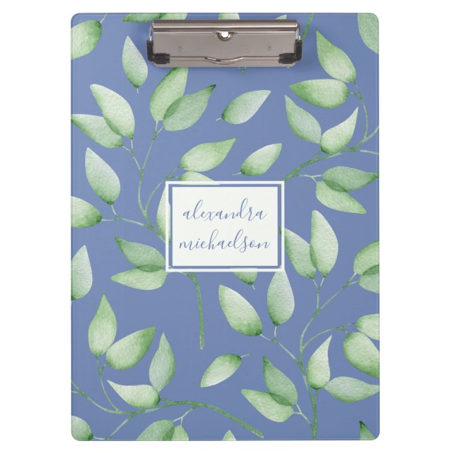 Pretty Watercolor Botanical Leaves with Name Clipboard (Front)