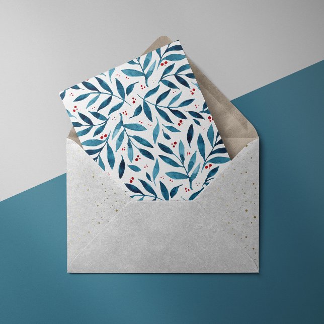 Pretty watercolor branches – turquoise and red  holiday card (Creator Uploaded)