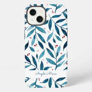 Pretty watercolor branches – turquoise and red iPhone 13 case