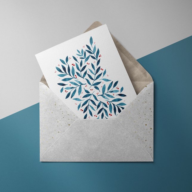 Pretty watercolor branches – turquoise and red postcard (Creator Uploaded)