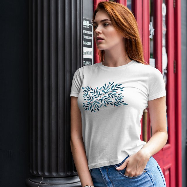 Pretty watercolor branches – turquoise and red  T-Shirt (Creator Uploaded)
