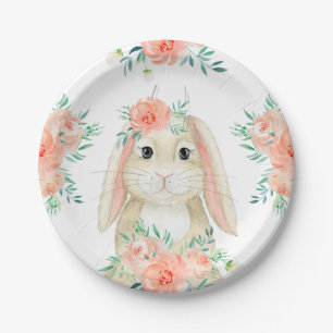 Pretty Watercolor Bunny and Floral Easter Paper Plate