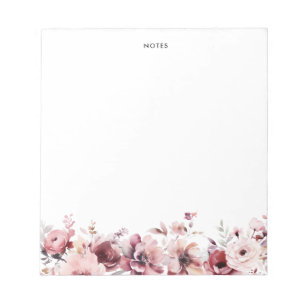 Pretty Watercolor Burgundy and Blush Flowers Notepad