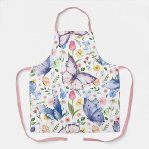 Pretty Watercolor Butterfly Floral Garden Apron