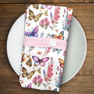 Pretty Watercolor Butterfly Floral Garden Pattern Napkin