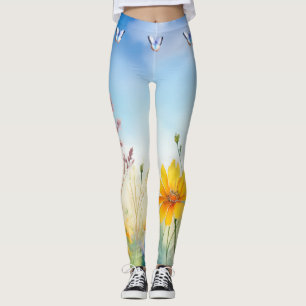 Pretty Watercolor Butterfly Garden Butterflies Leggings
