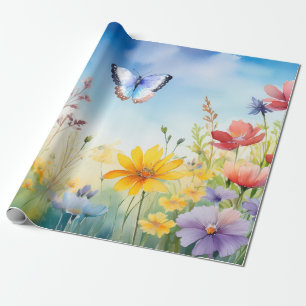 Pretty Watercolor Butterfly in Butterfly Garden Wrapping Paper