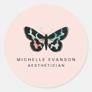 Pretty Watercolor Butterfly Logo Blush Pink Classic Round Sticker