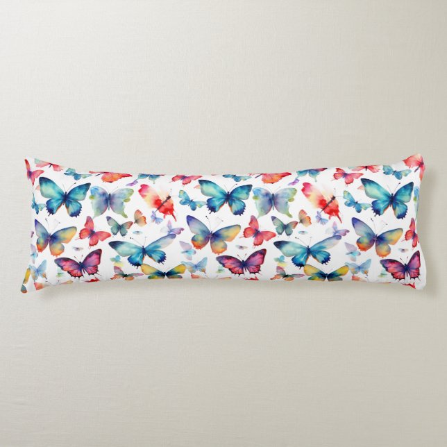 Pretty Watercolor Butterfly Rainbow Pattern Body Cushion (Front)