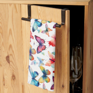 Pretty Watercolor Butterfly Rainbow Pattern Tea Towel