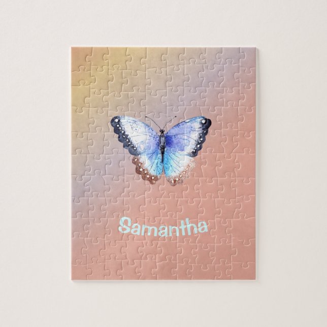Pretty Watercolor Butterfly with Name Jigsaw Puzzle (Vertical)
