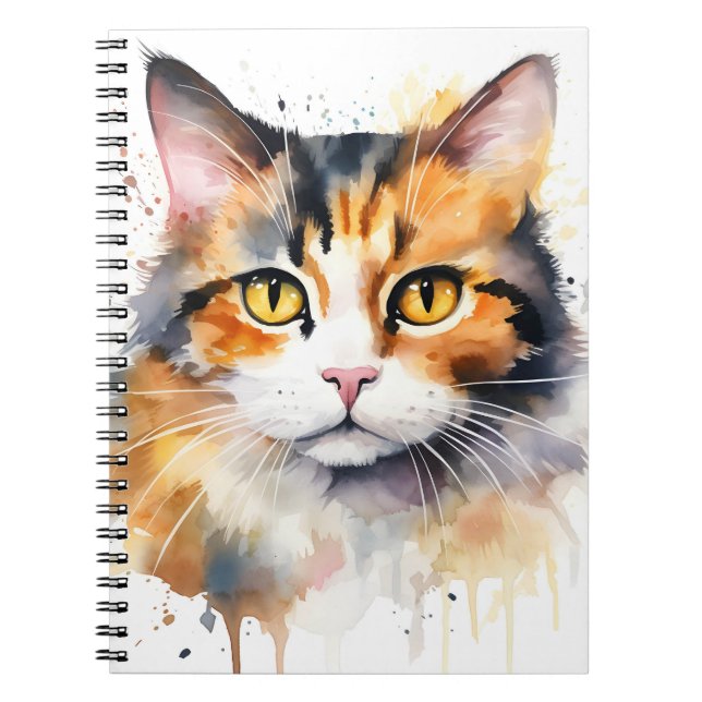 PRETTY WATERCOLOR CALICO CAT NOTEBOOK (Front)