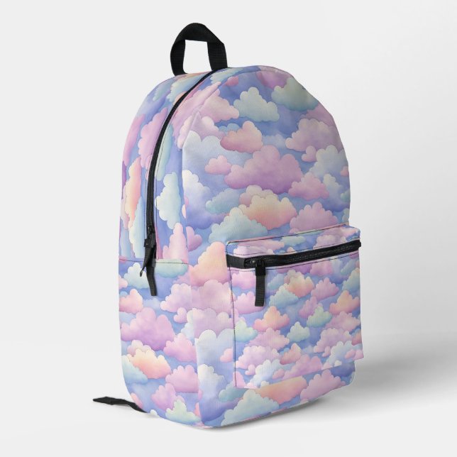 Pretty Watercolor Clouds Printed Backpack (Back Corner Left)