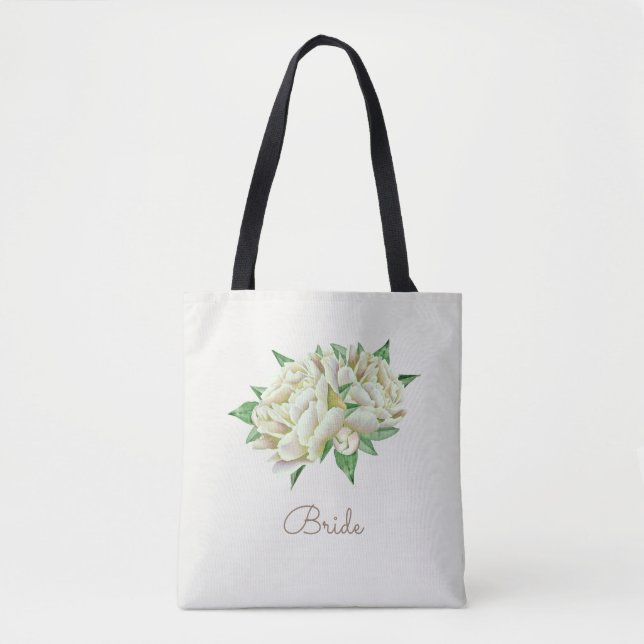 Pretty Watercolor Cream Peonies Tote Bag (Front)