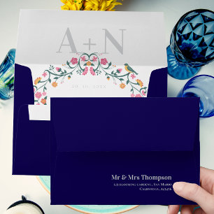 Pretty Watercolor Cute Floral Monogram Wedding Envelope