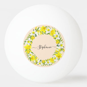 Pretty Watercolor Daffodil Wreath Personalised Ping Pong Ball