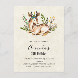 Pretty Watercolor Deer Laying Down Boho Birthday Postcard