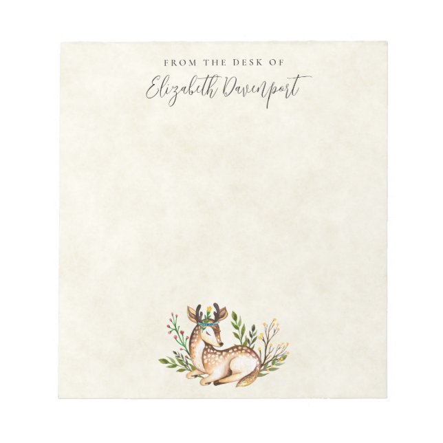 Pretty Watercolor Deer Laying Down Boho Notepad (Front)