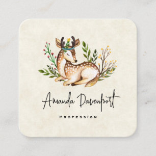 Pretty Watercolor Deer Laying Down Boho Square Business Card