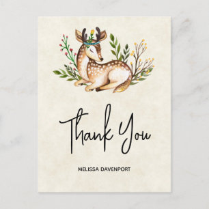 Pretty Watercolor Deer Laying Down Boho Thank You Postcard