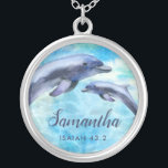 Pretty Watercolor Dolphins | Name and Verse Silver Plated Necklace<br><div class="desc">This beautiful necklace features watercolor painted dolphins and a verse reference (Isaiah 43:2).  Includes a text template for personalisation!</div>