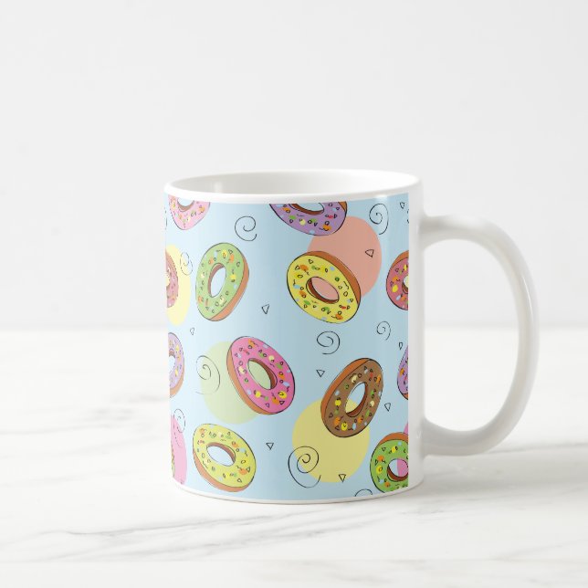 Pretty watercolor doughnut pattern Blue Coffee Mug (Right)