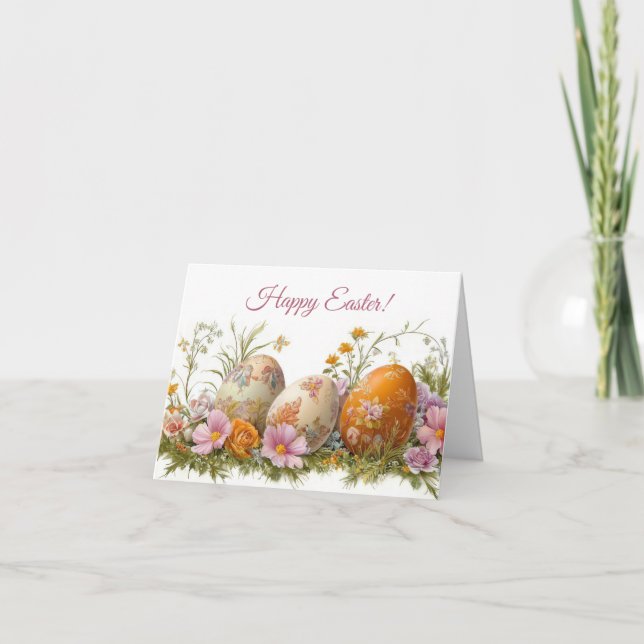 Pretty Watercolor Easter Eggs Holiday Card (Front)