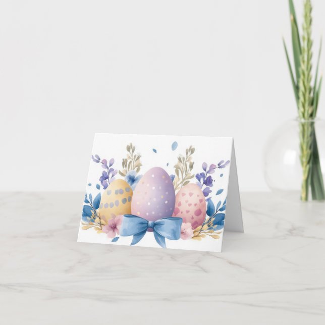 Pretty Watercolor Easter Eggs Holiday Card (Front)